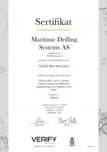 Maritime Drilling Systems ISO certificate